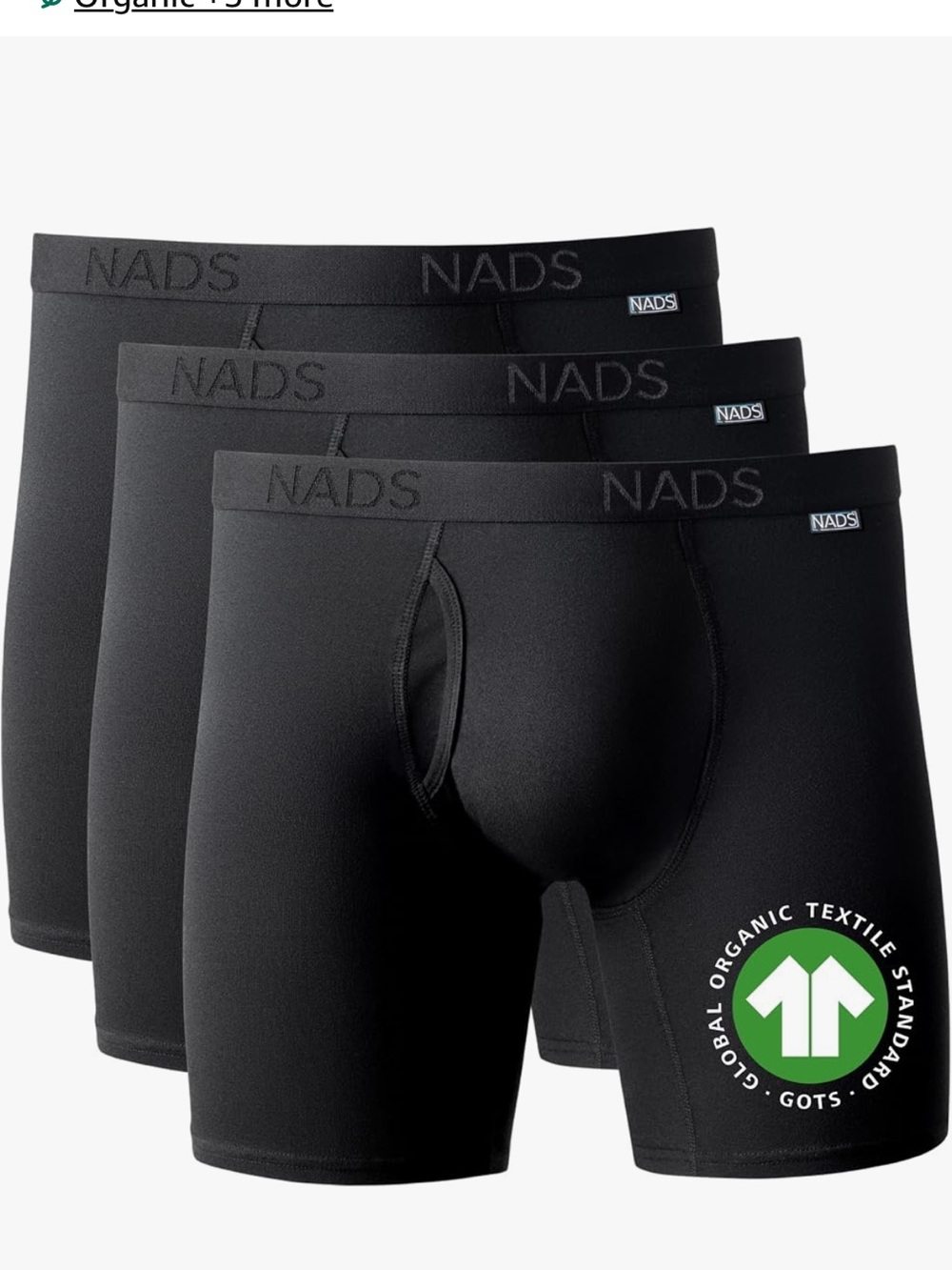 NWOT NADS 2 pair Black and Blue 100% Certified Organic Boxer Briefs XL